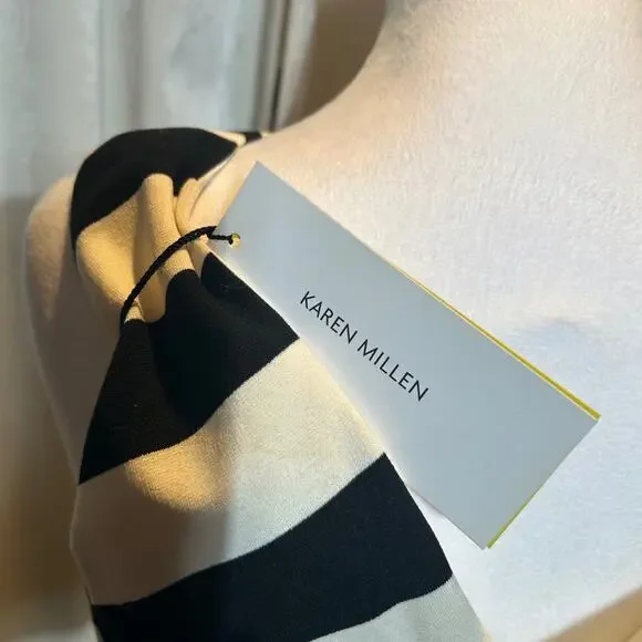 【Karen Millen】カラー ブロック テーラード ペンシルドレス Karen Millen Black & White Block Striped Pencil Dress – Size 8